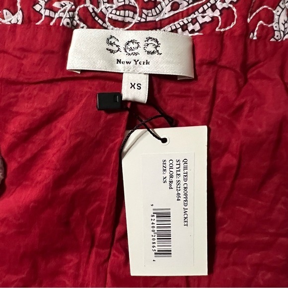 Sea NY Theodora Red Quilted Cropped Jacket Puff Shoulder Paisley - Picture 11 of 12
